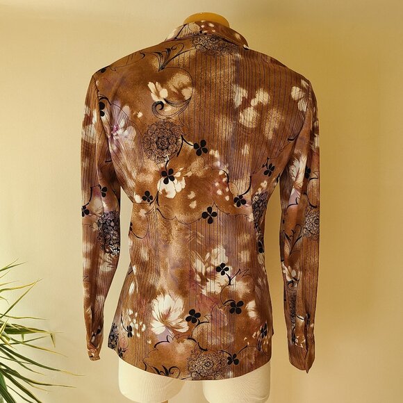 Vintage 70's Mr. K Button Up Floral Stretch Blouse - Picture 2 of 4